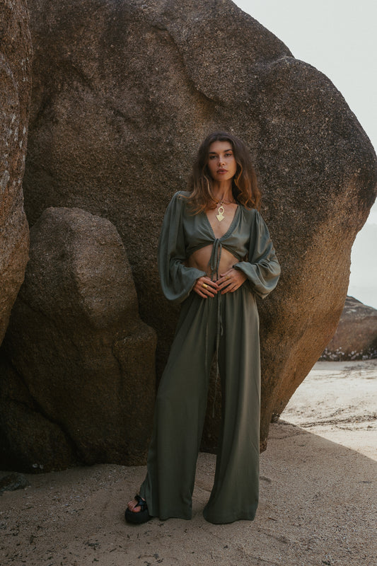 Women khaki palazzo pants