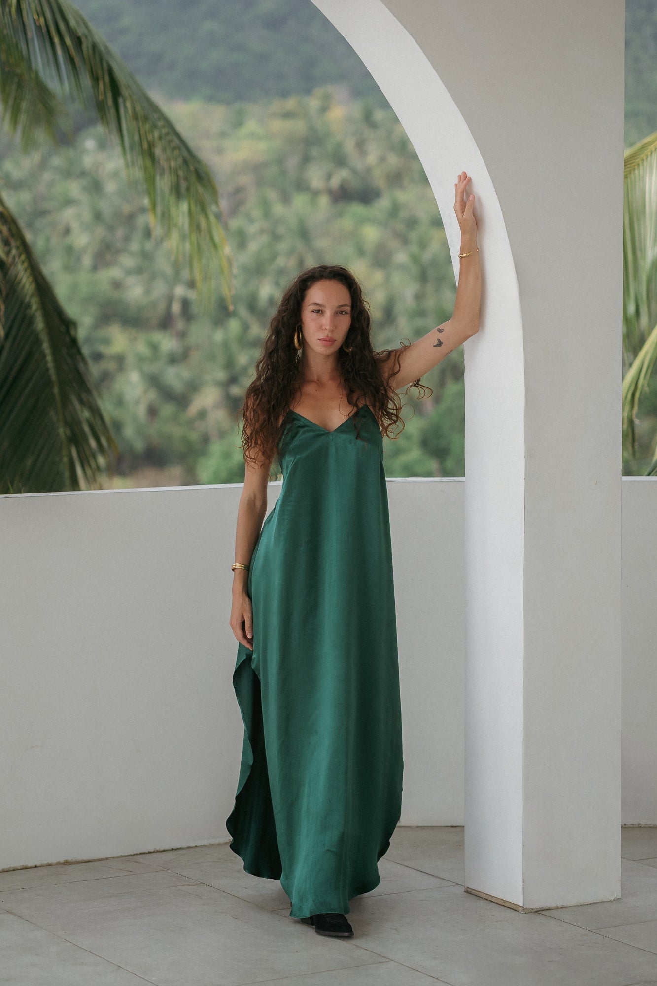 Maxi turquoise slip dress in Silky Viscose