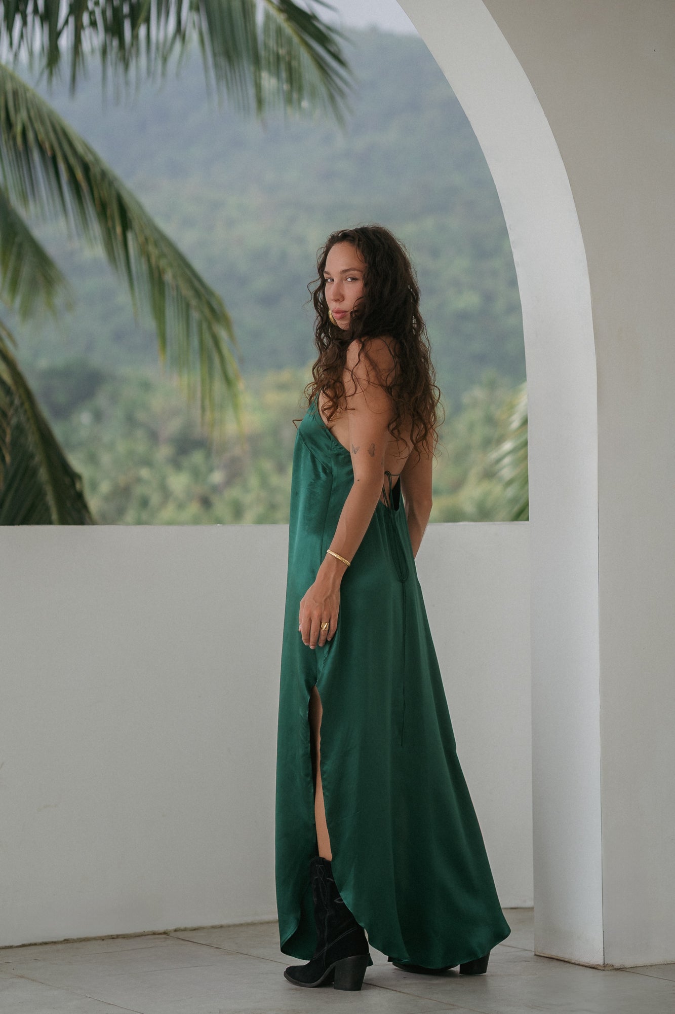Maxi turquoise slip dress in Silky Viscose