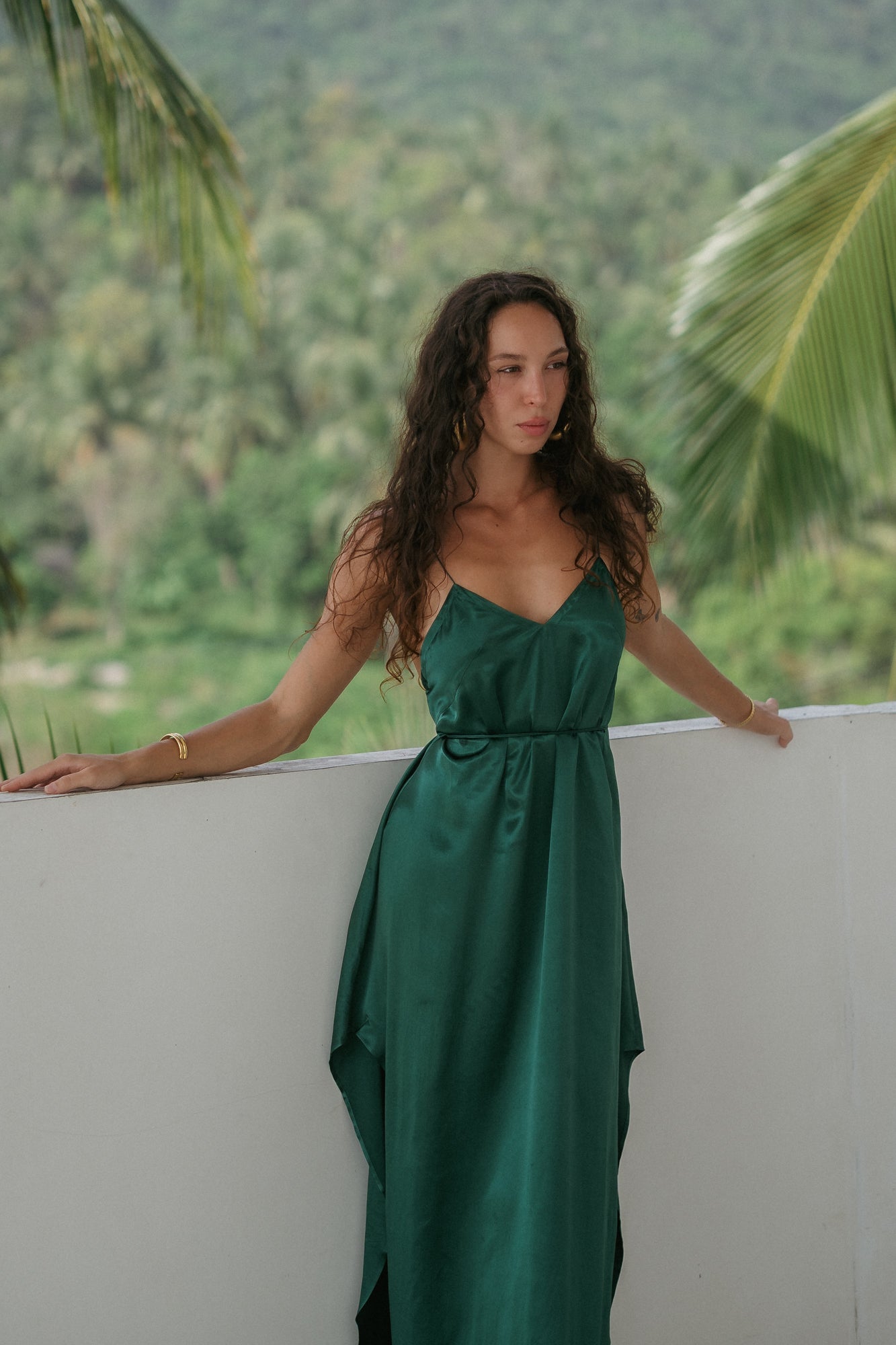 Maxi turquoise slip dress in Silky Viscose