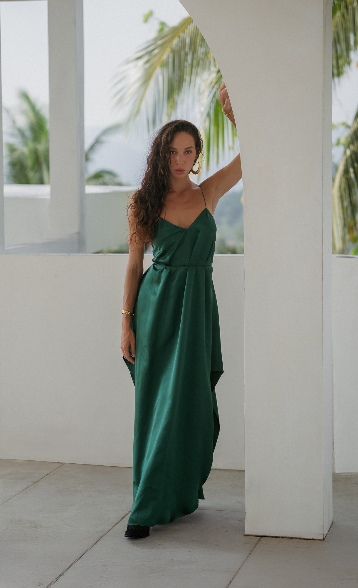 Maxi turquoise slip dress in Silky Viscose