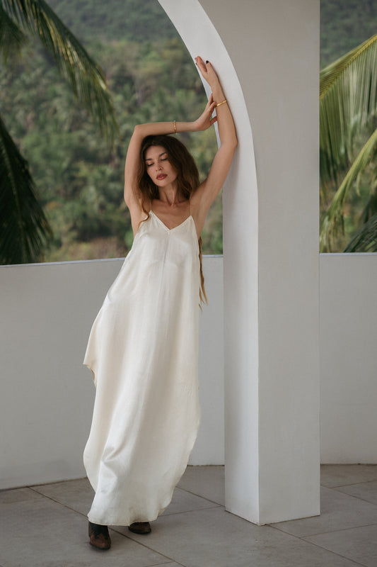 Milky Slip Dress in Silky Viscose (Maxi)