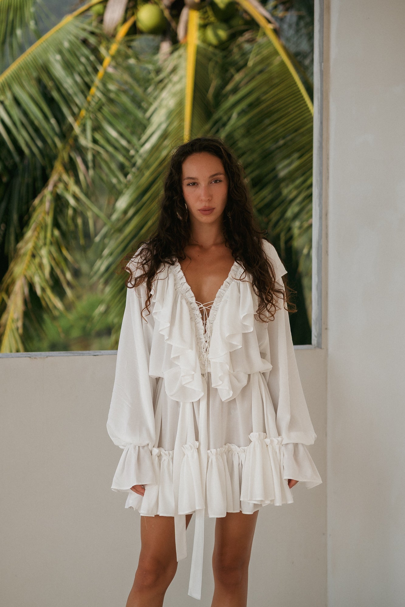 Aeris Mini Kaftan Dress – White – mockniwear