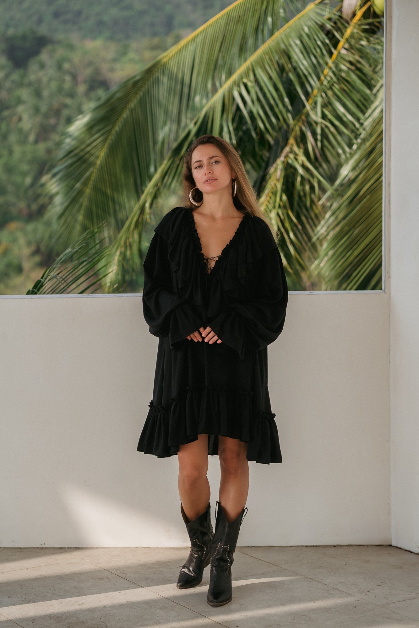 Aeris Mini Kaftan Dress – Black