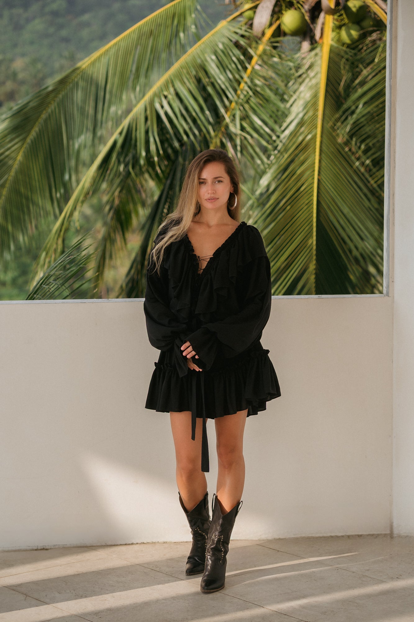 Aeris Mini Kaftan Dress – Black