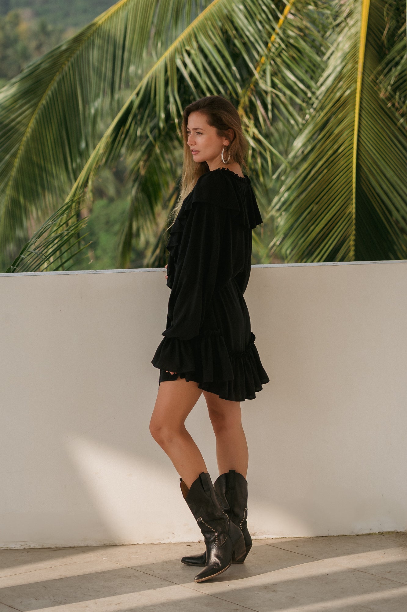 Aeris Mini Kaftan Dress – Black