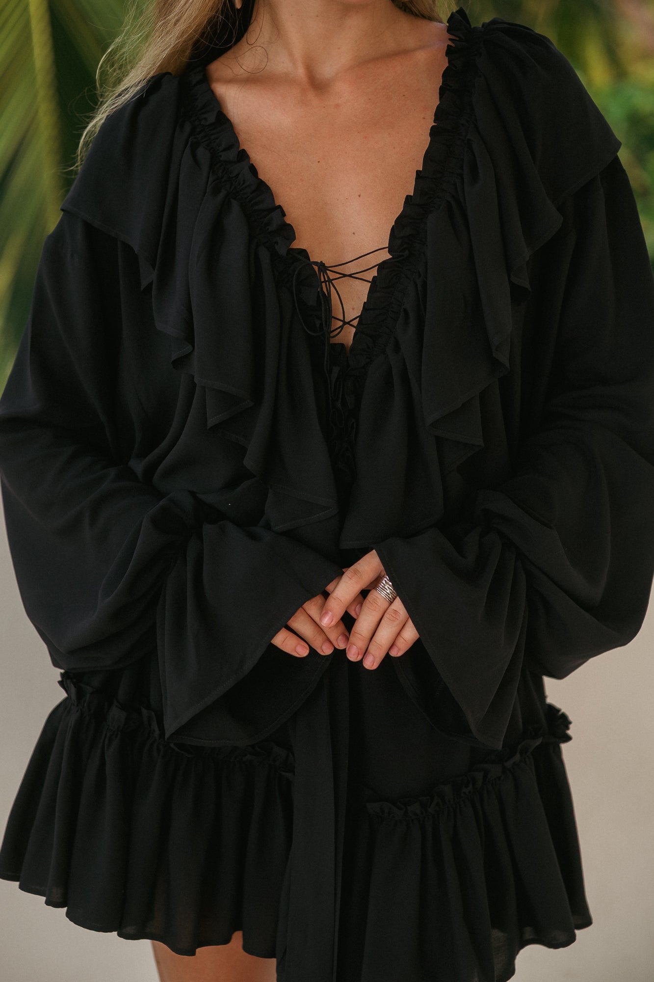 Aeris Mini Kaftan Dress – Black