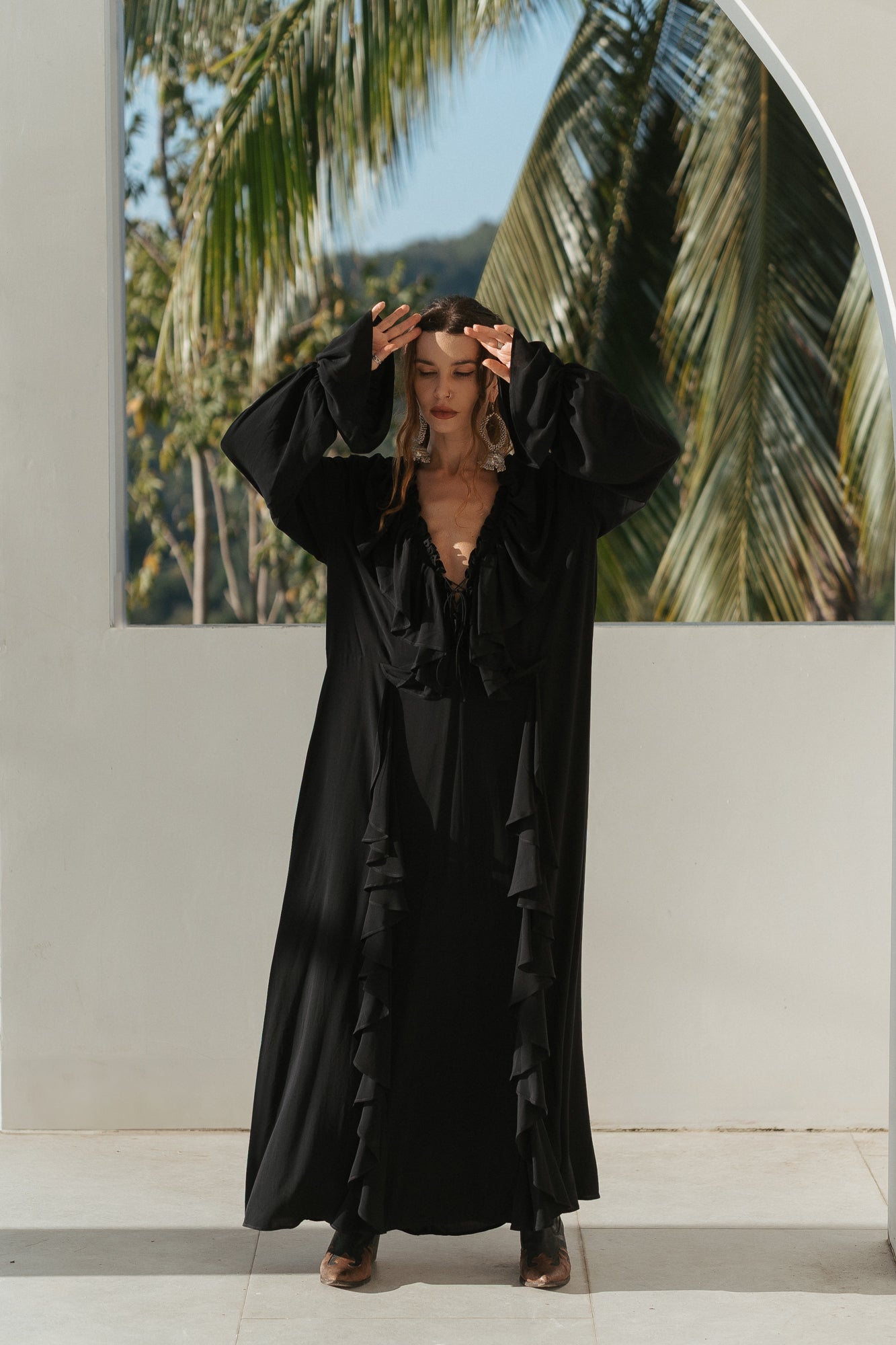 Aeris Maxi Kaftan Dress – Black