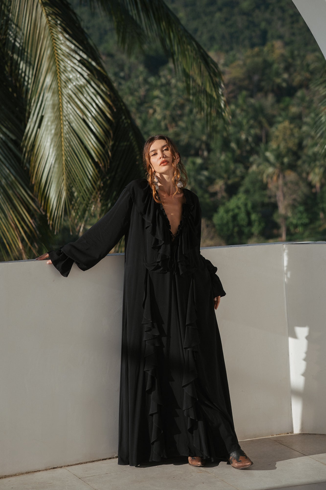 Aeris Maxi Kaftan Dress  Black  mockniwear