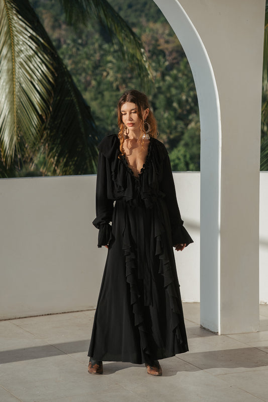 Aeris Maxi Kaftan Dress – Black