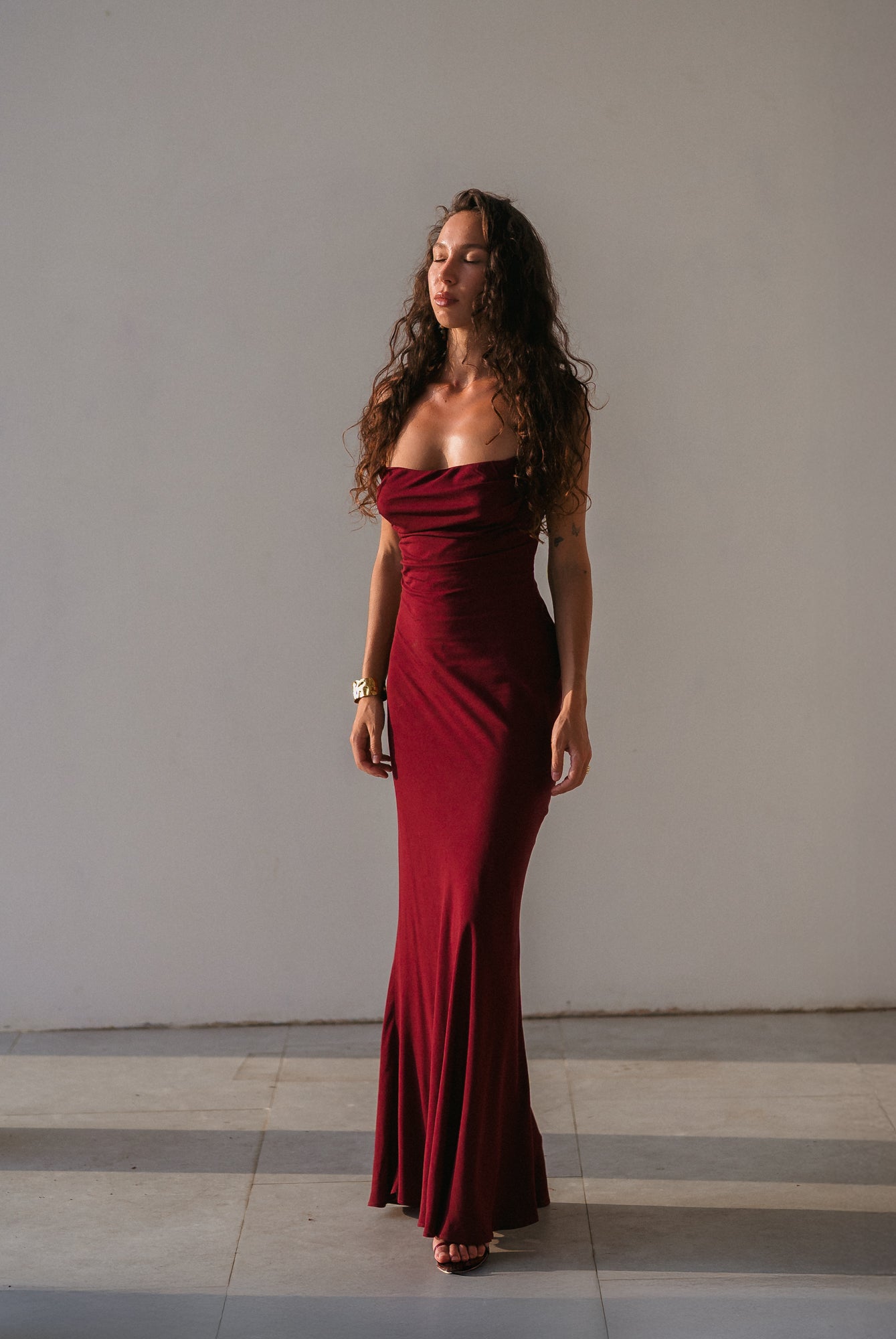 princess polly baby blue dress Burgundy Long Sleeve Ruffle Maxi Dress