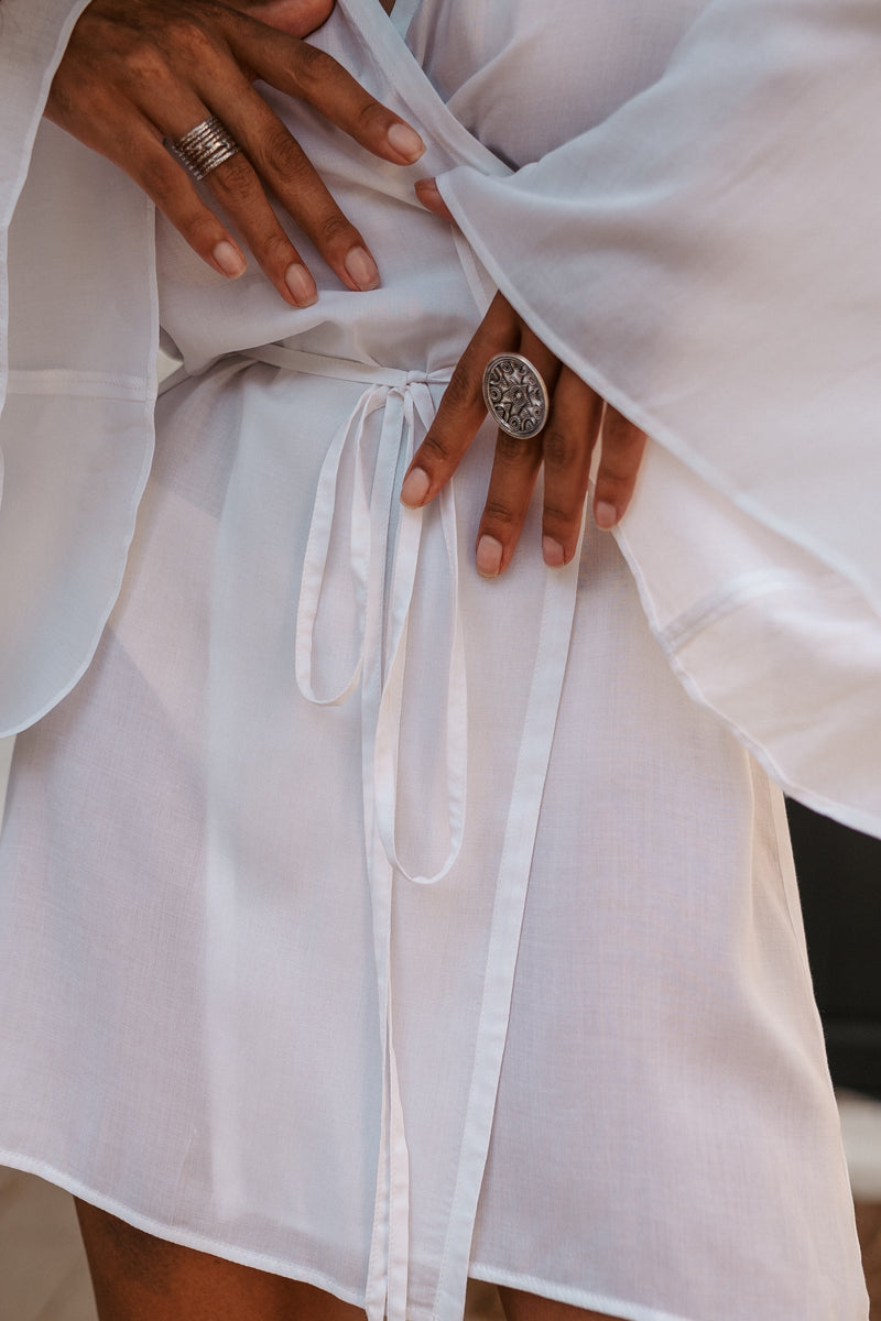 Women white kimono with flared sleeves