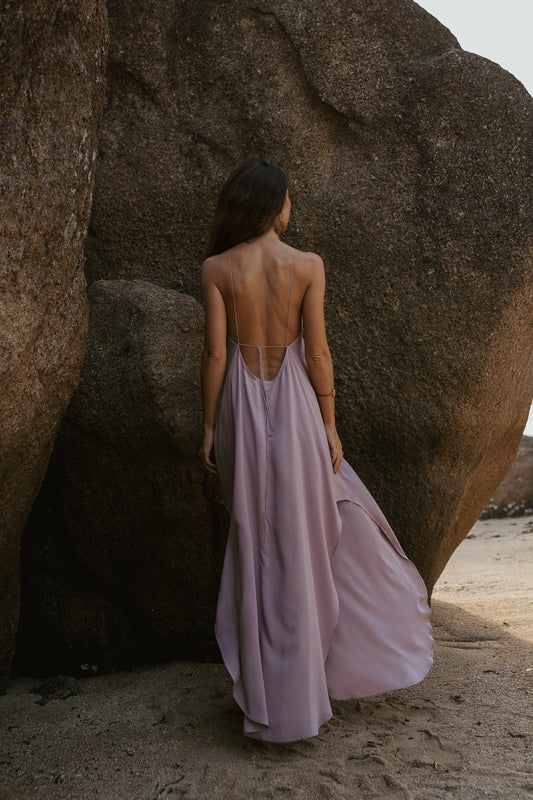 Women maxi nude slip dress with opened back