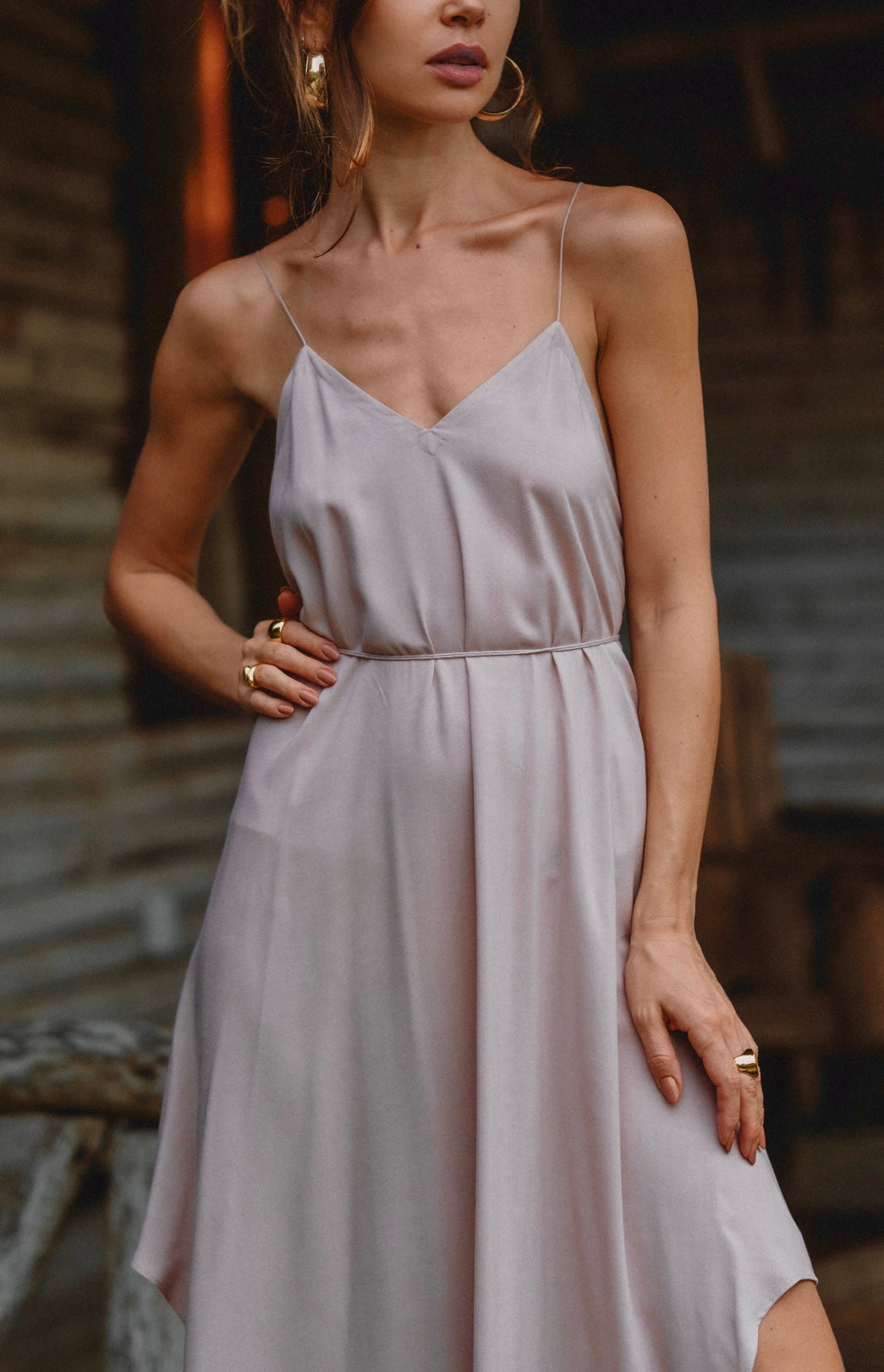 Women maxi nude slip dress with opened back