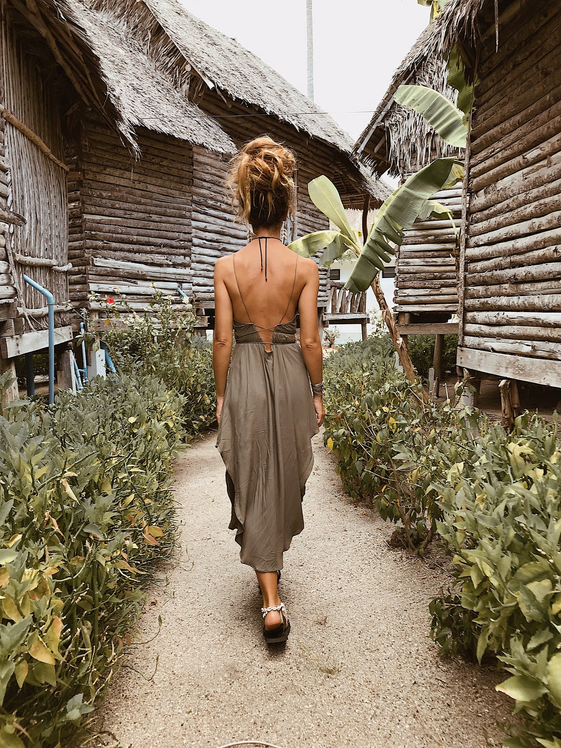 Women Slip Dress | Basic dress | Olive | Open back dress