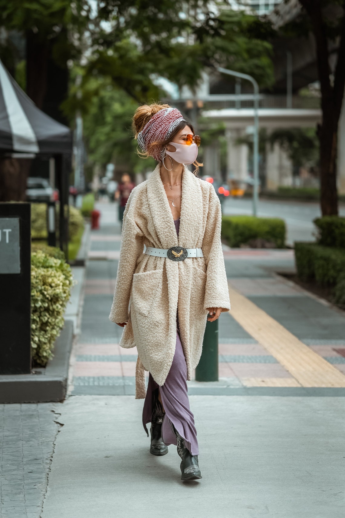 Women coat | Spring Coat | Autumn Coat | Off White women coat | Boucle coat | Long Sleeves coat | Midi coat | Fringe coat | Oversized coat |