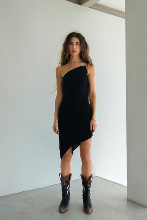 Zoe Black Asymmetric One-Shoulder Mini Dress