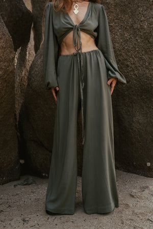 Women khaki set with top and pants