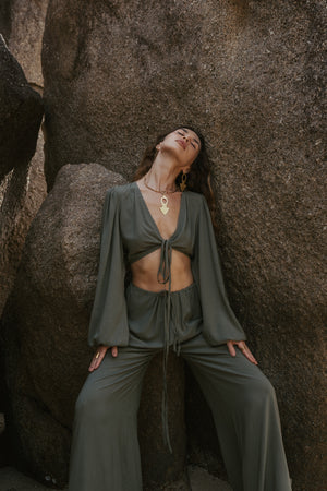 Women khaki set with top and pants
