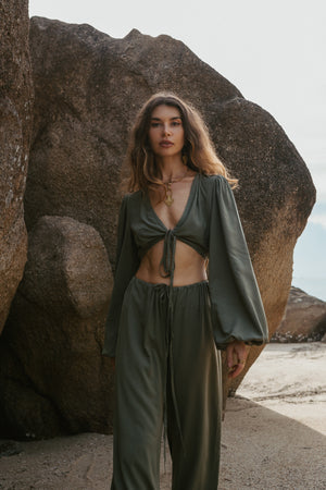 Women khaki palazzo pants