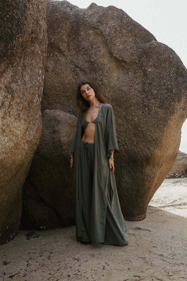 Maxi khaki women kimono