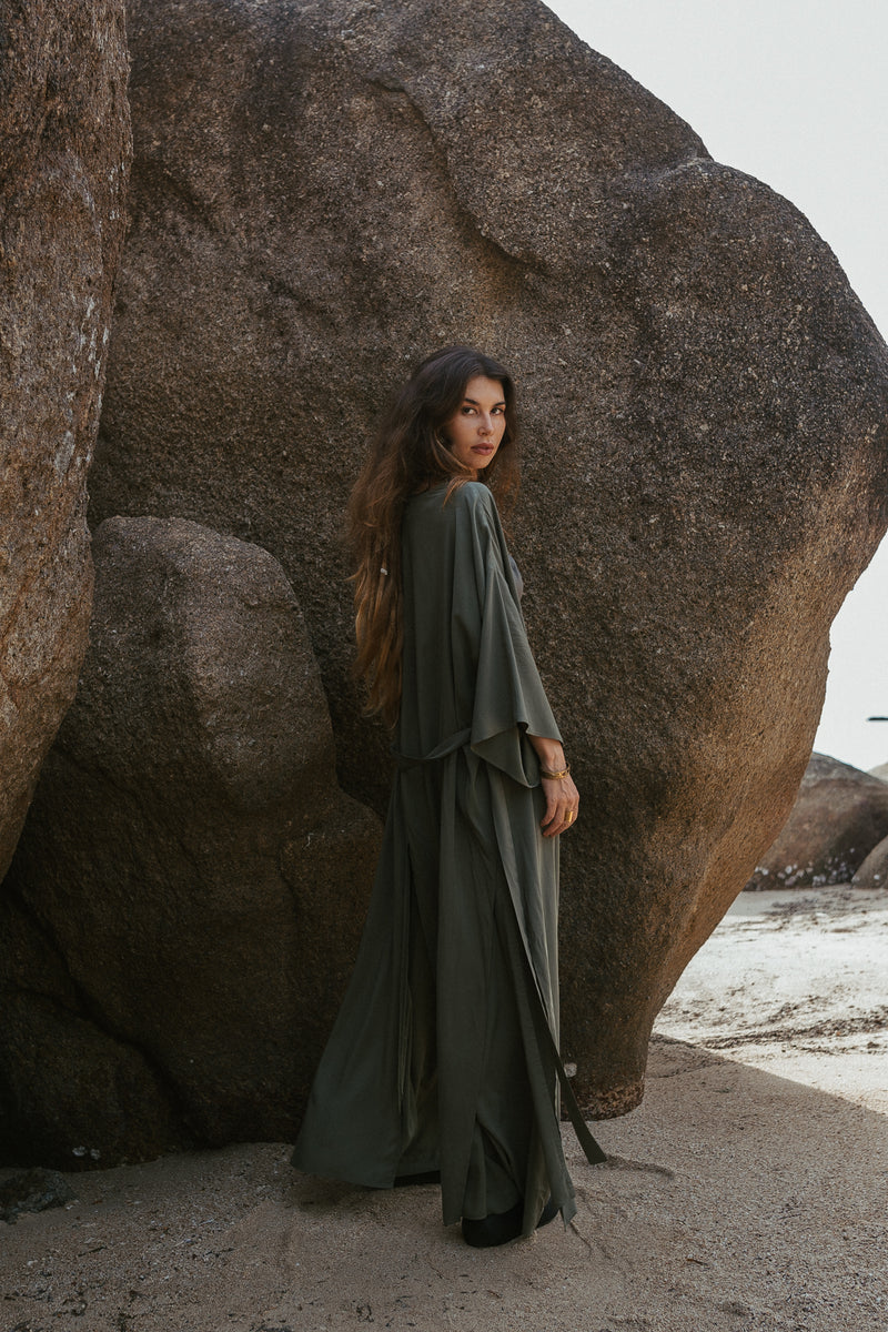 Maxi khaki women kimono