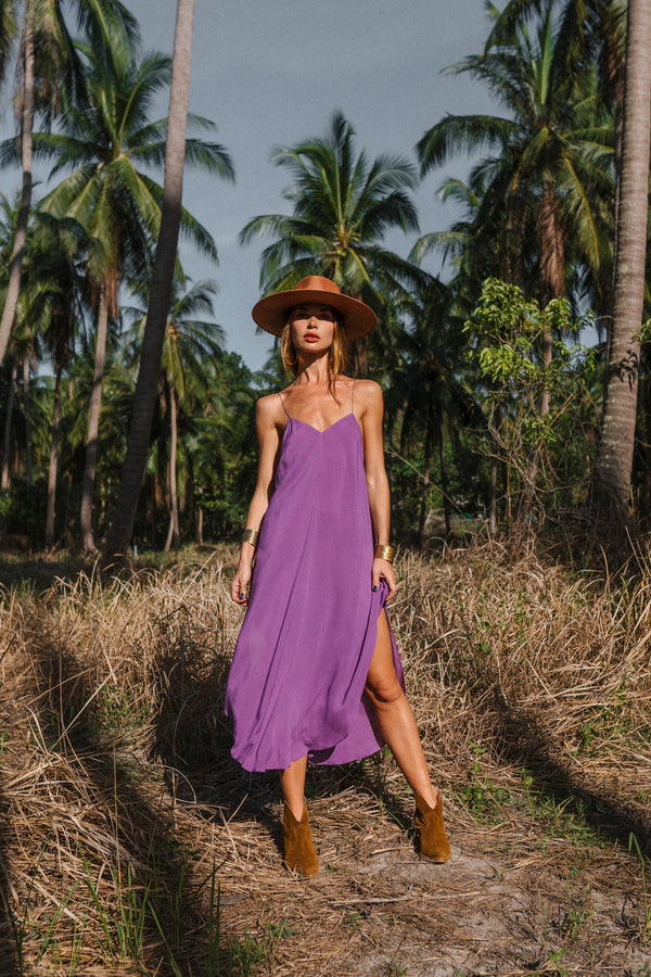 Purple midi women light dress