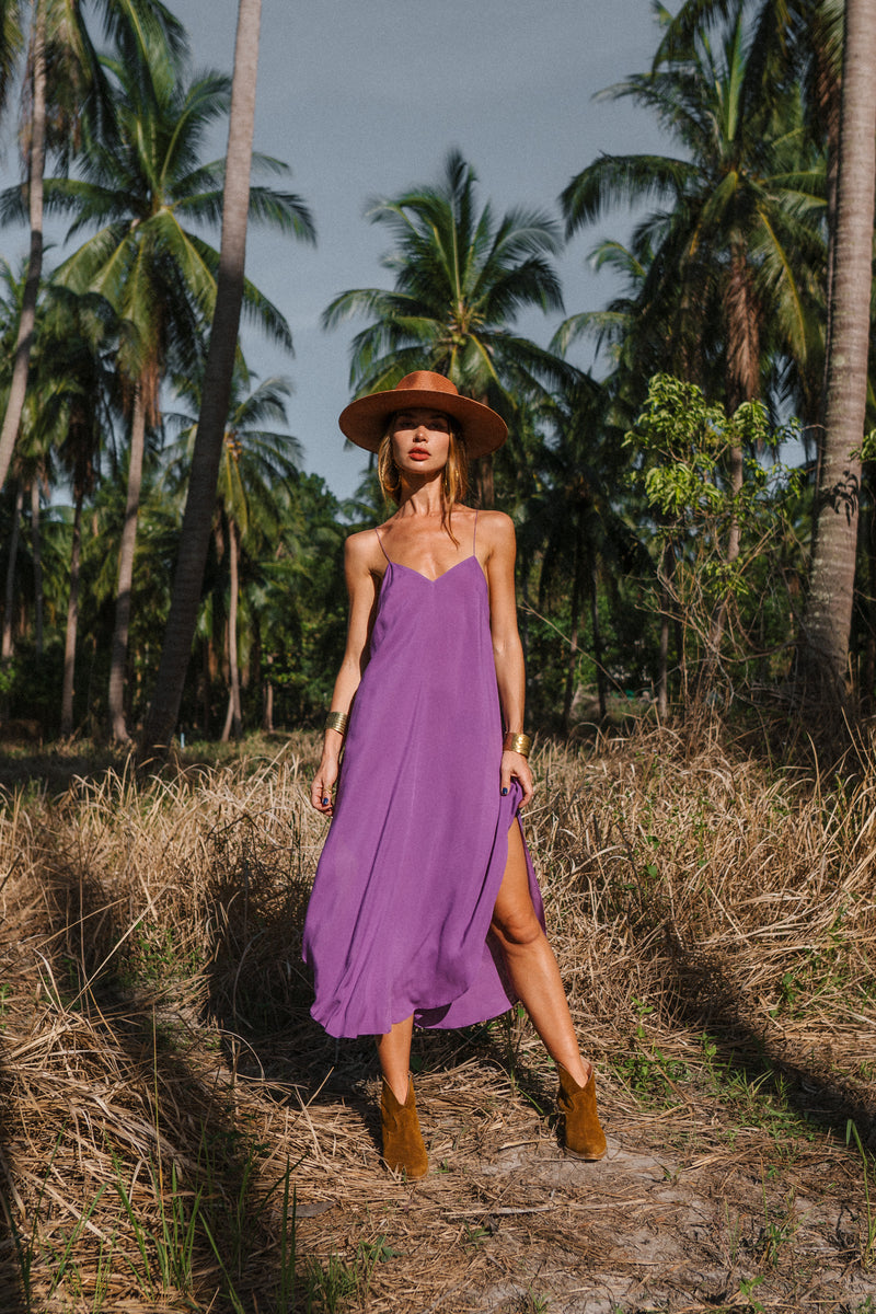 Purple midi women light dress