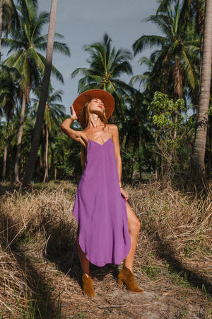 Purple midi women light dress
