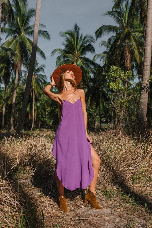 Purple midi women light dress