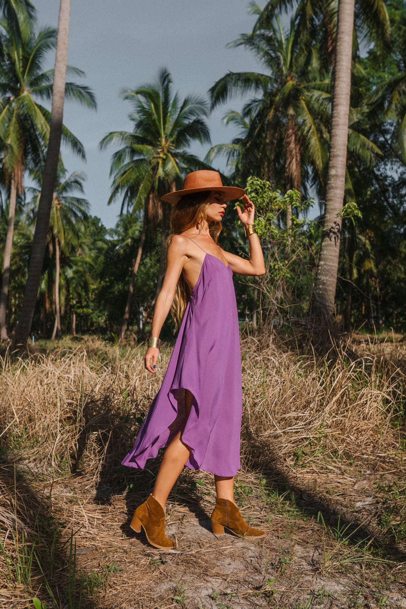 Purple midi women light dress