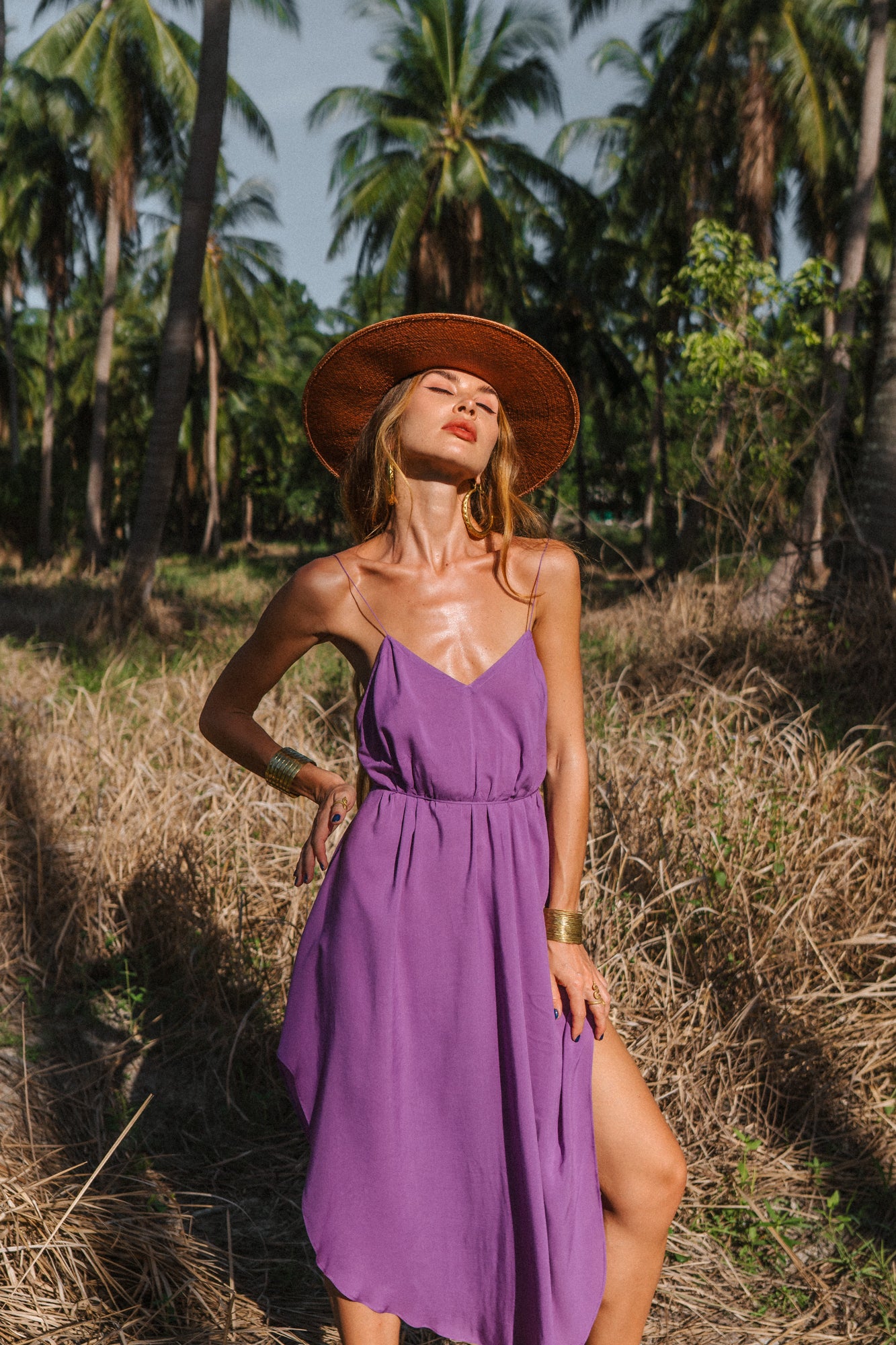 Purple midi women light dress