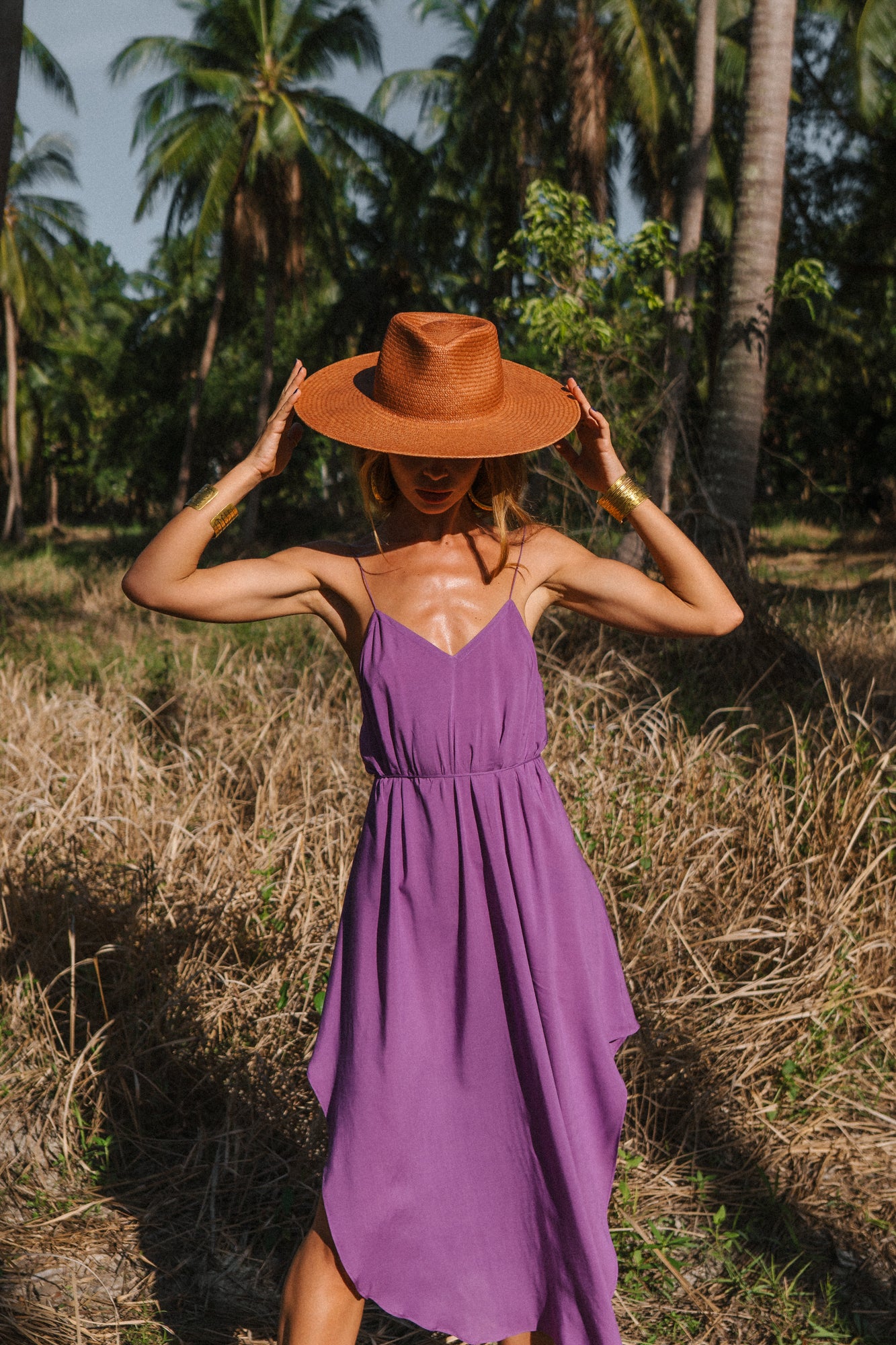 Purple midi women light dress