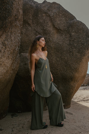 Women khaki set top and dress