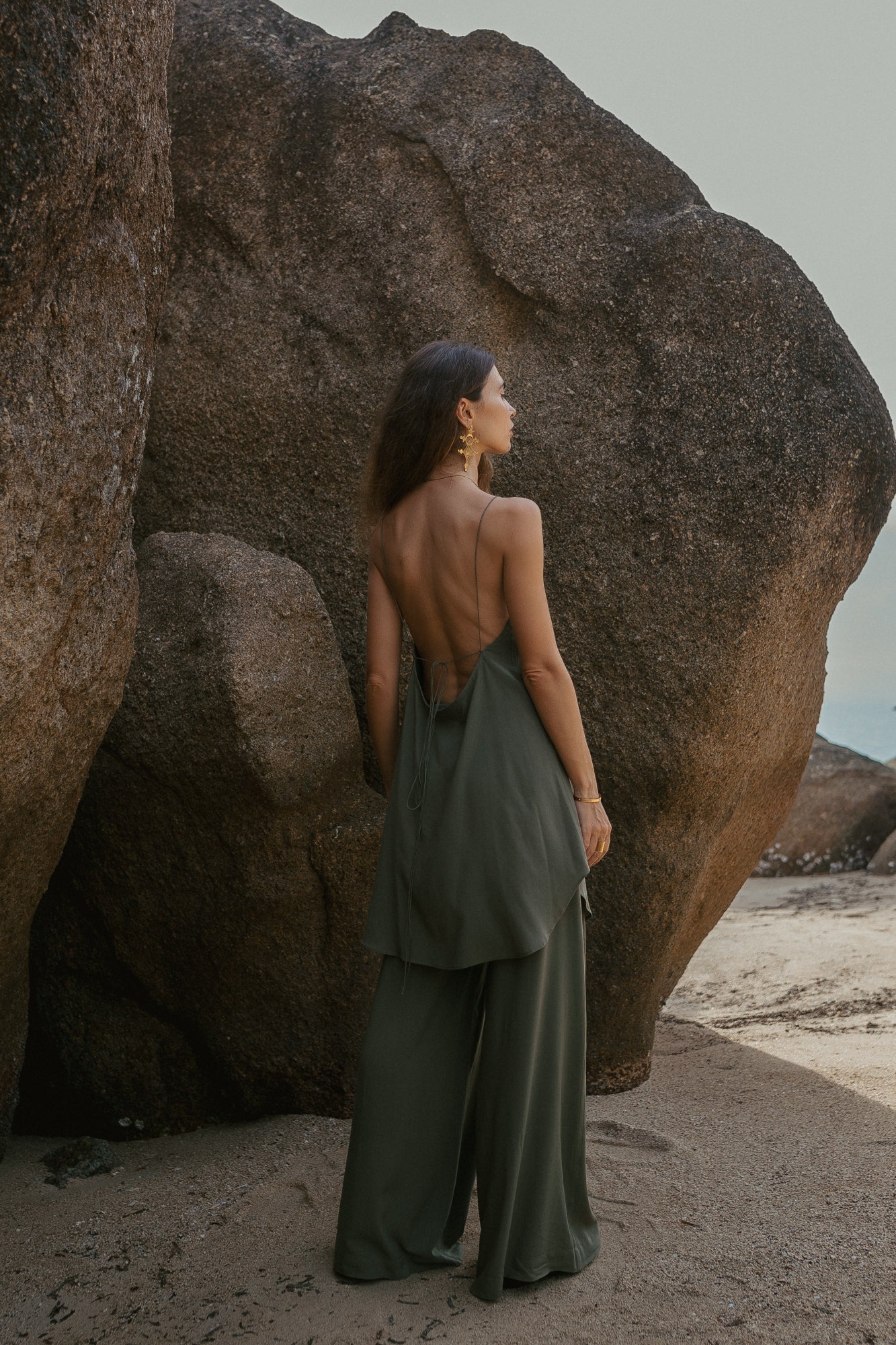 Women khaki set top and dress