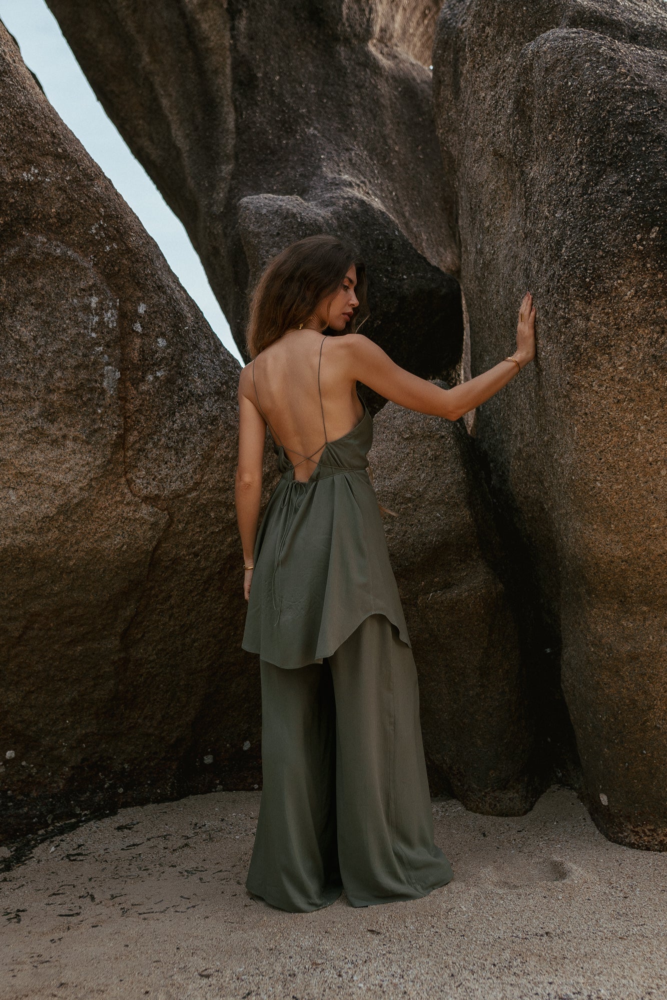 Women khaki set top and dress