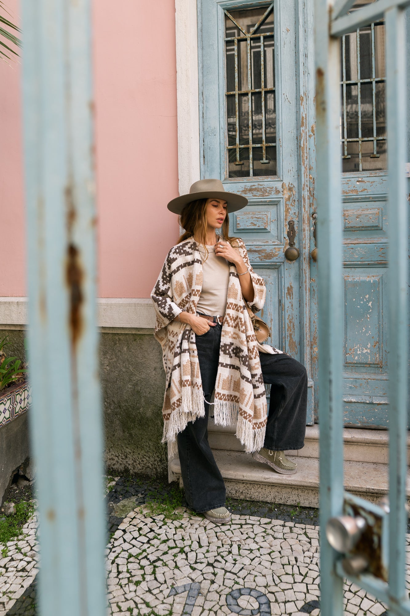 Unisex adult woolen poncho with ethnic print and fringe | Women white poncho | Man white poncho | Warm beige poncho with print Gift for her