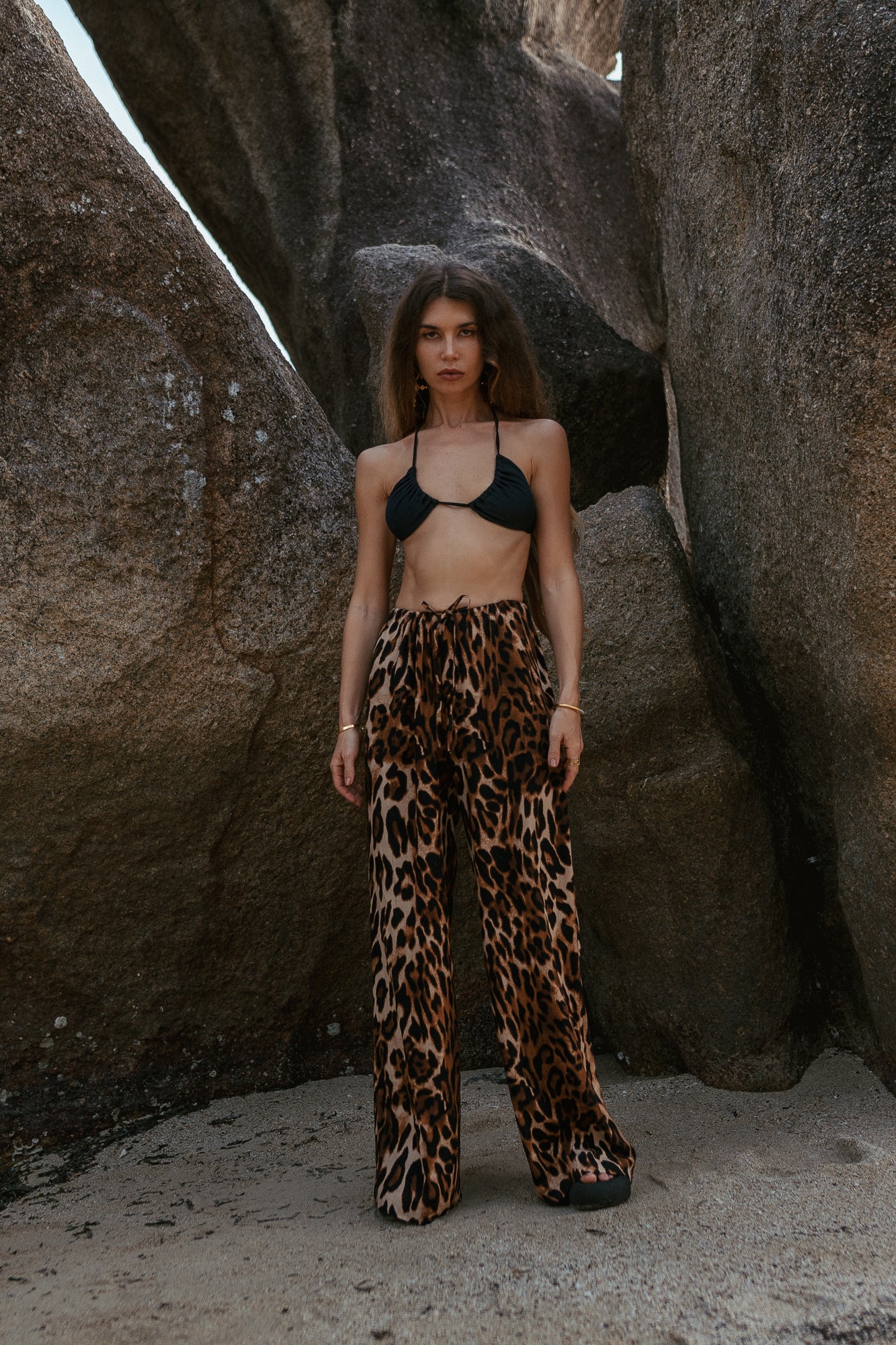 Women leo print palazzo pants