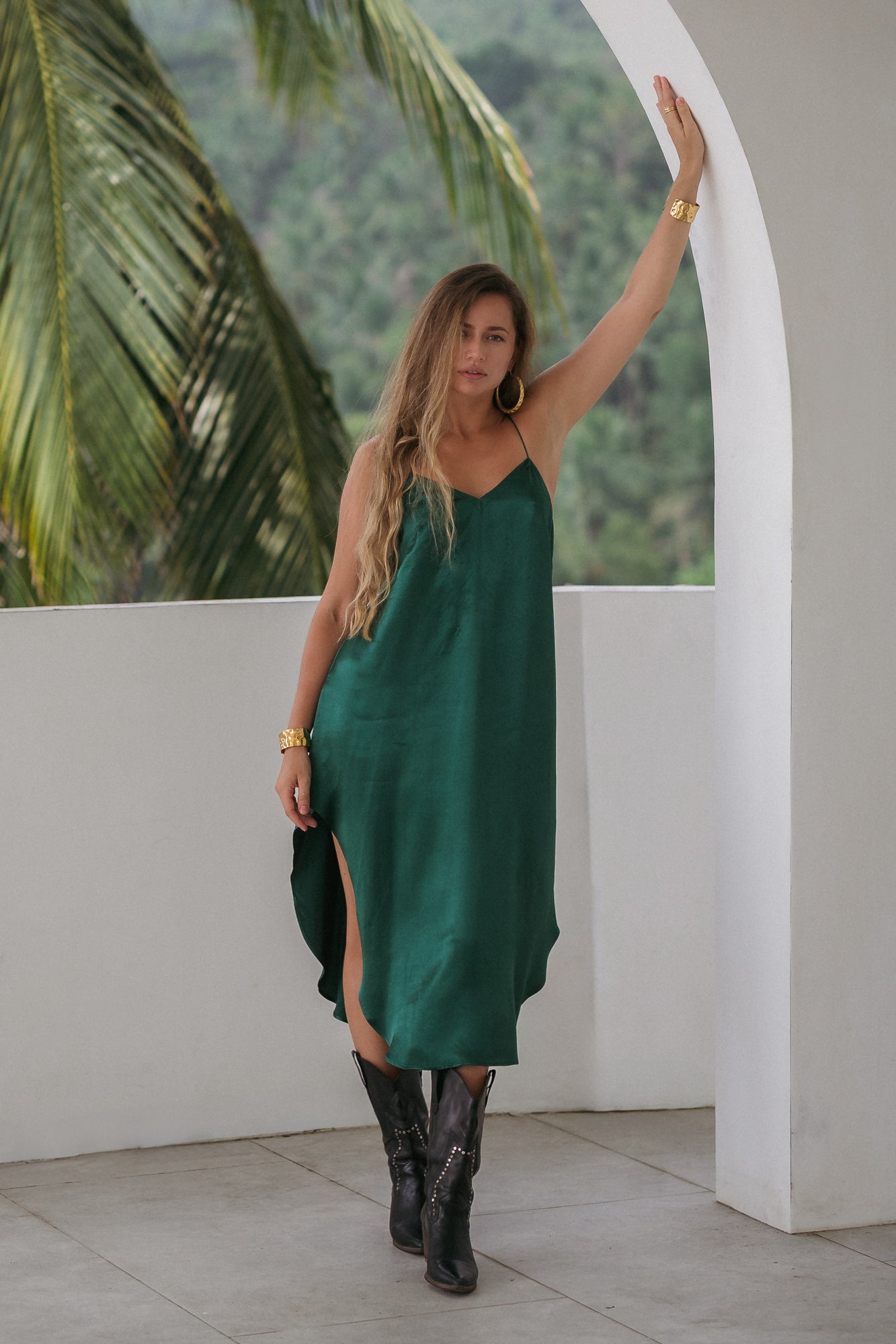 Midi turquoise slip dress in Silky Viscose