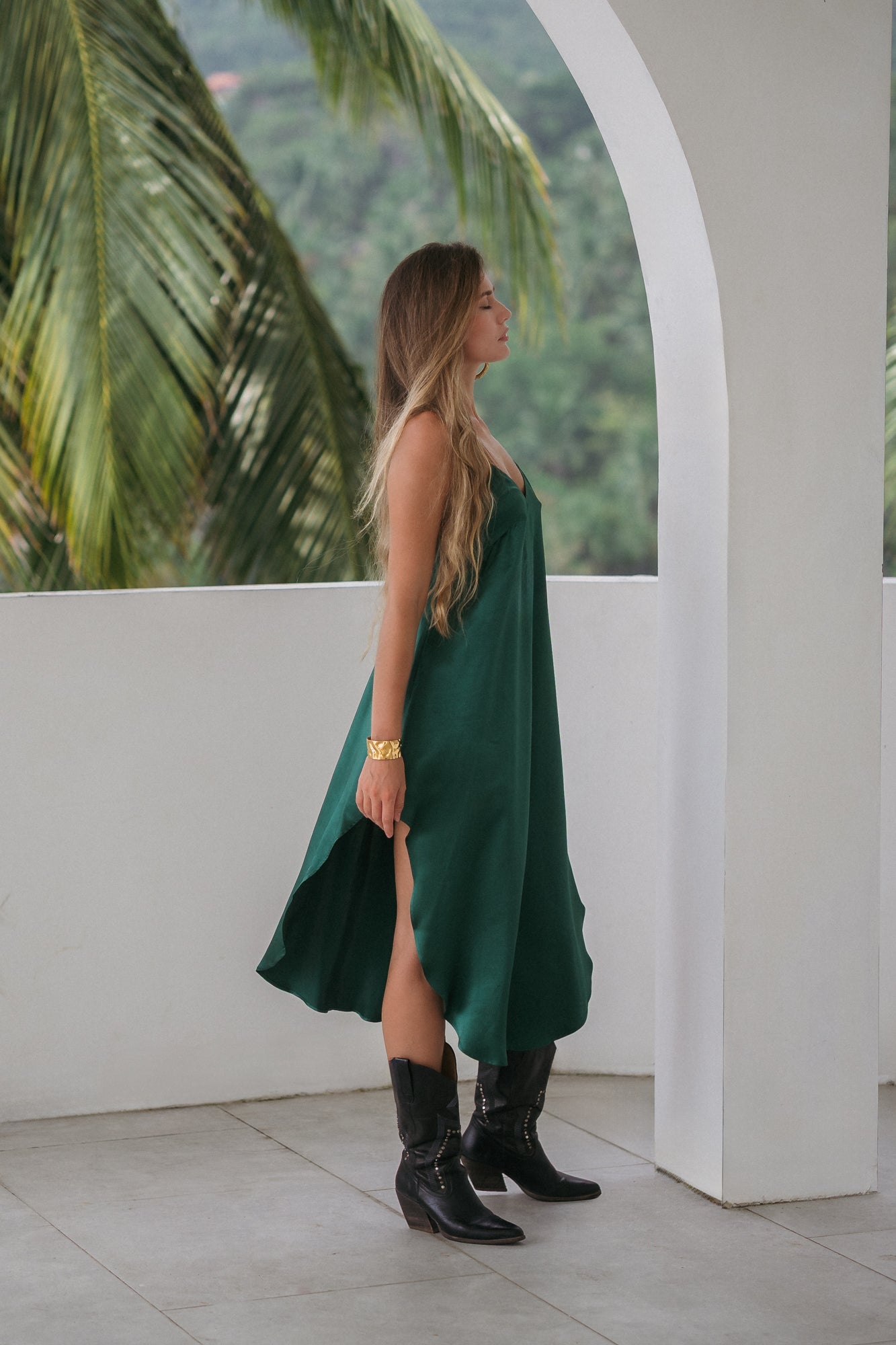Midi turquoise slip dress in Silky Viscose