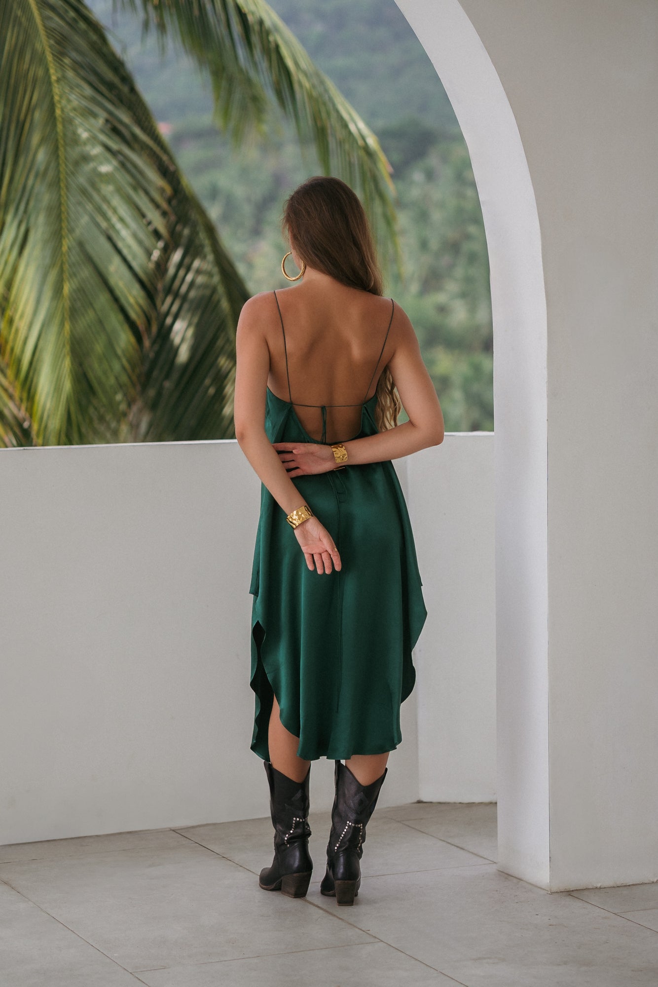 Midi turquoise slip dress in Silky Viscose