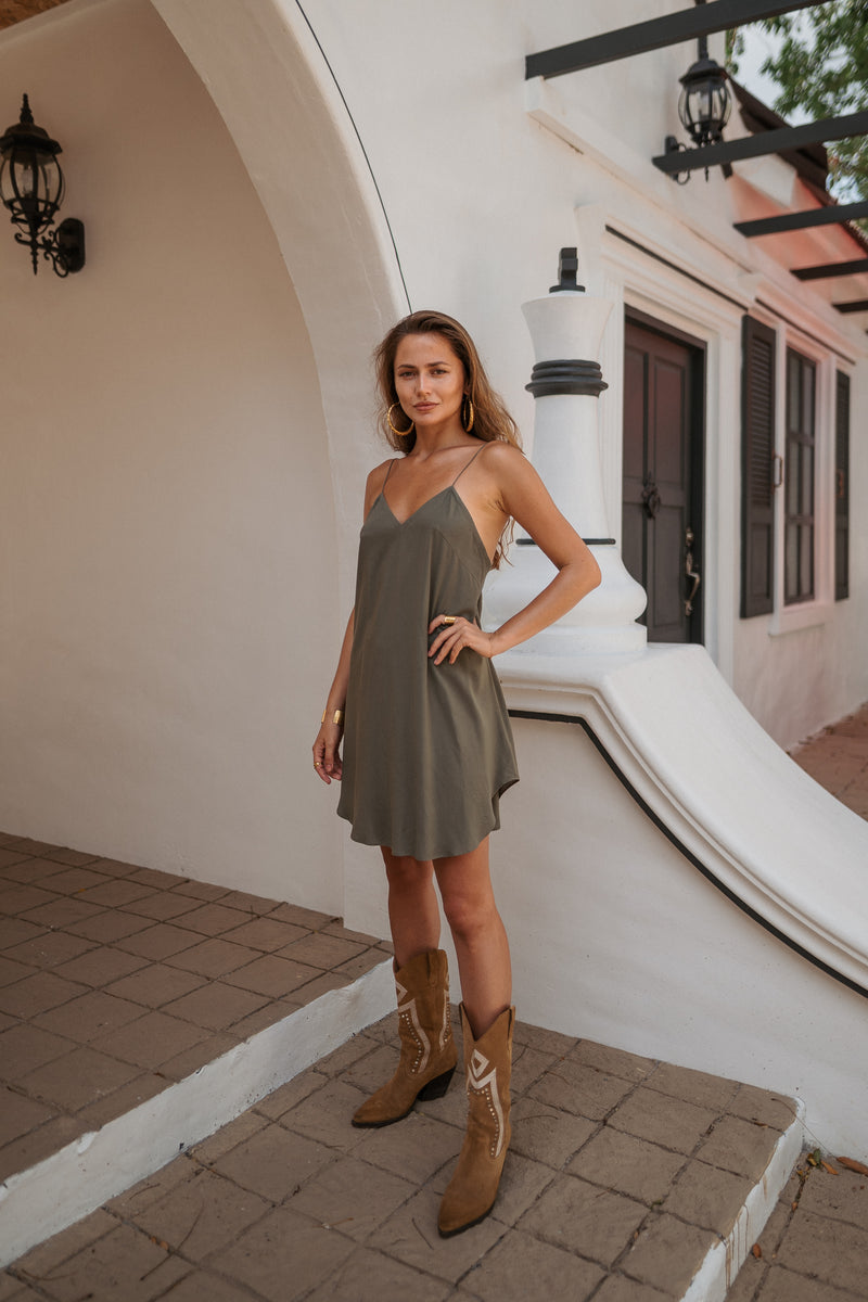 Women khaki mini slip dress