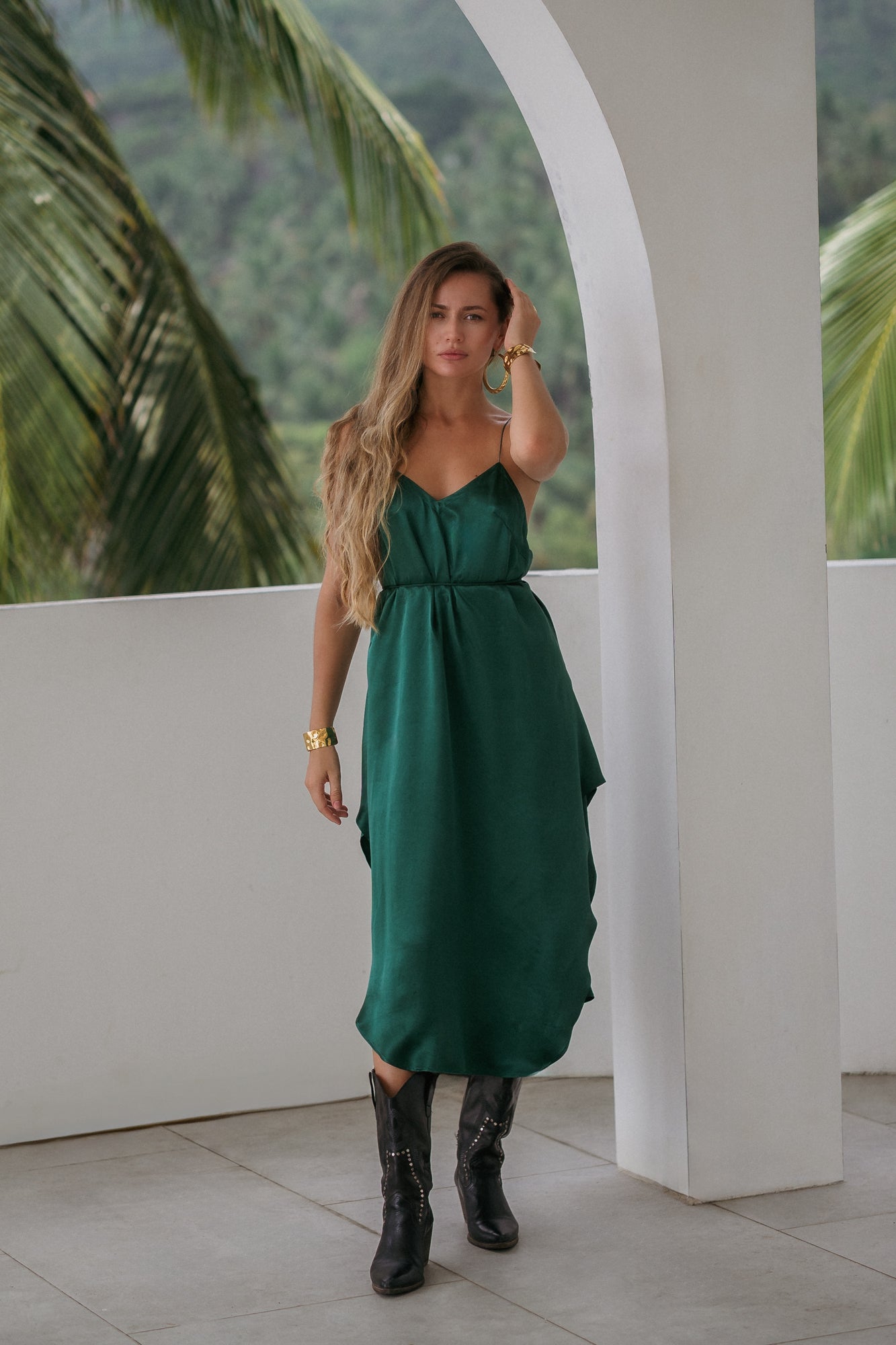 Midi turquoise slip dress in Silky Viscose