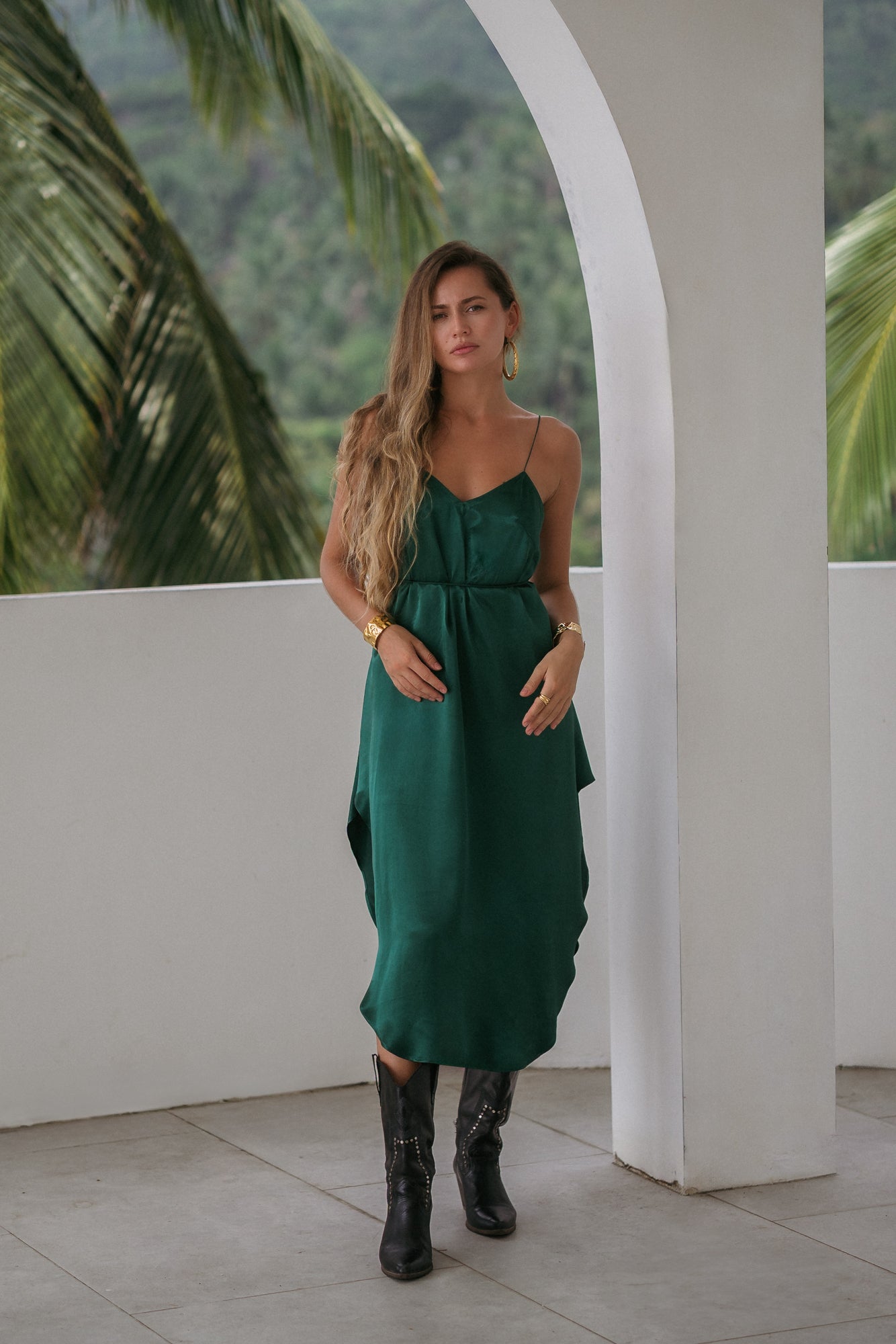 Midi turquoise slip dress in Silky Viscose