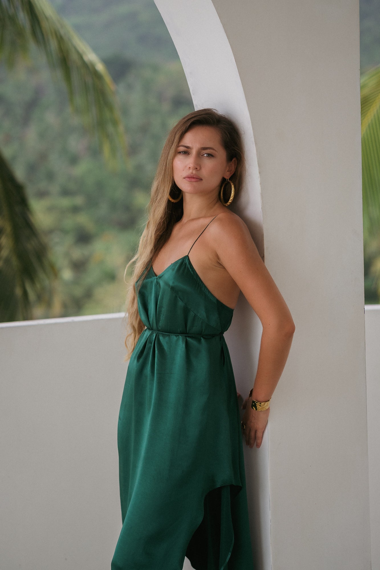 Midi turquoise slip dress in Silky Viscose