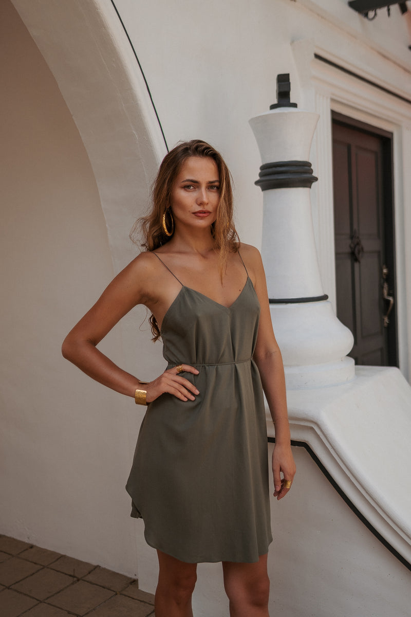 Women khaki mini slip dress