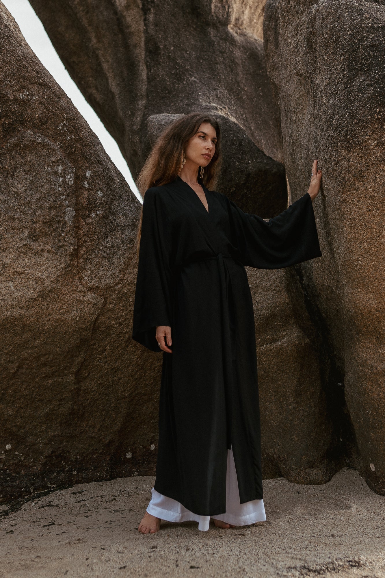 Maxi black women kimono