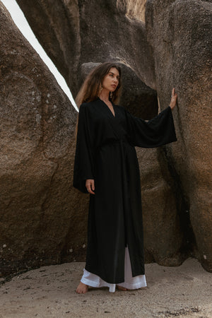 Maxi black women kimono