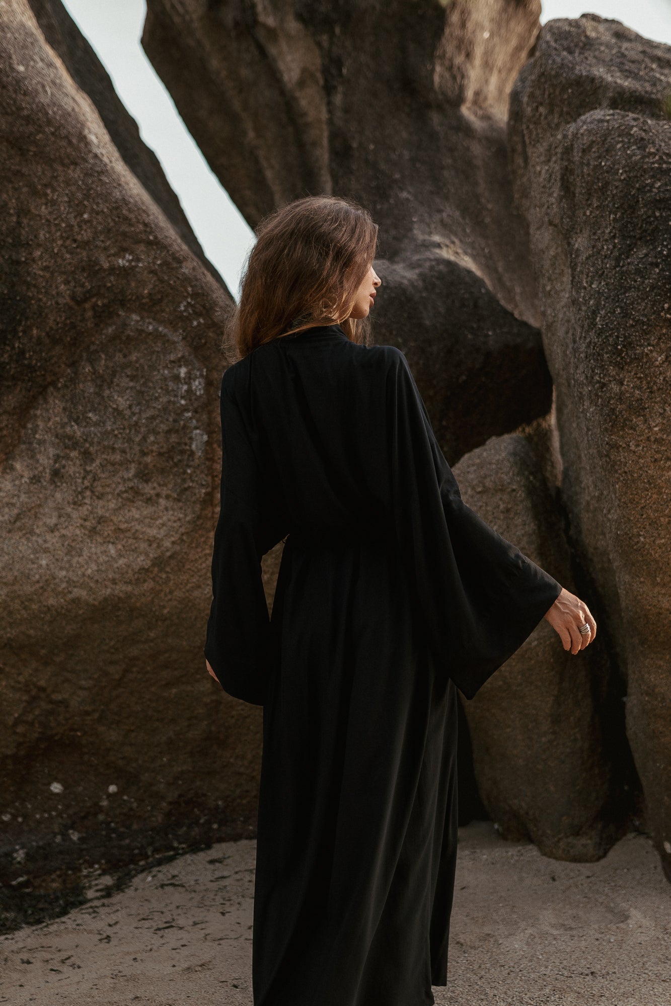 Maxi black women kimono