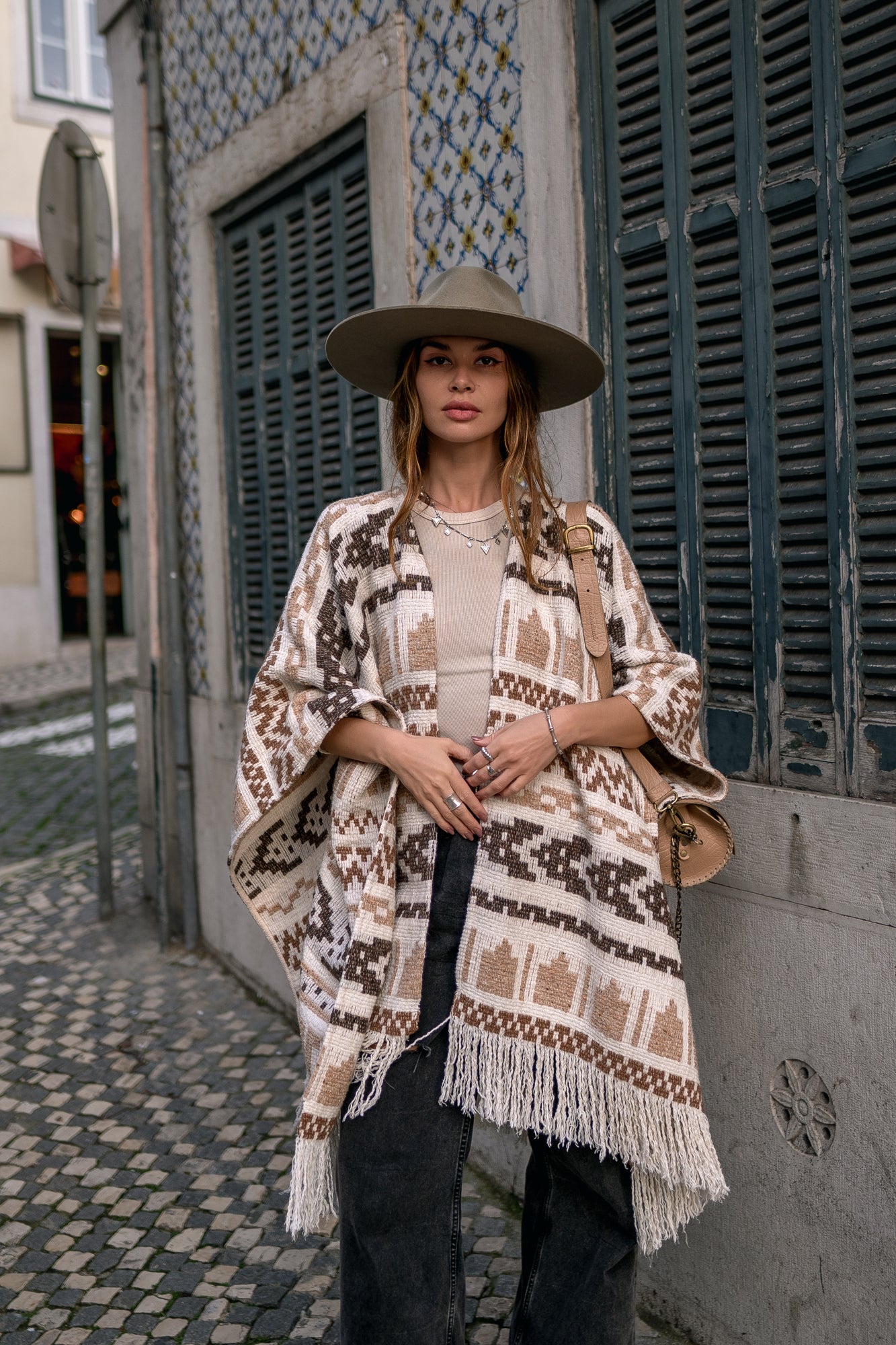 Unisex adult woolen poncho with ethnic print and fringe | Women white poncho | Man white poncho | Warm beige poncho with print Gift for her